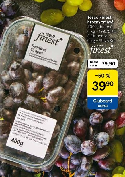 Tesco Finest hrozny bílé bezpeckové 400 g