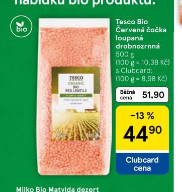 Tesco Bio Červená čočka loupaná drobnozrnná