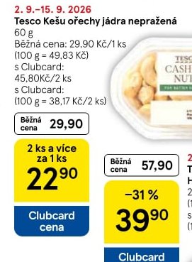 Tesco Kešu ořechy jádra nepražená