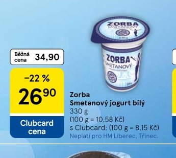 Zorba Smetanový jogurt bílý