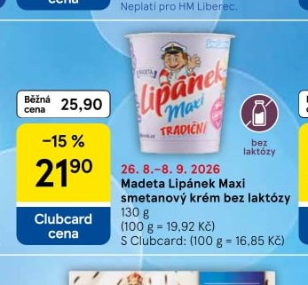 Madeta Lipánek Maxi smetanový krém bez laktózy
