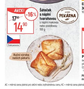 Šáteček s náplní tvarohovou nebo povidlovou