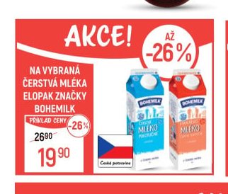 Na vybraná čerstvá mléka Elopak značky Bohemilk