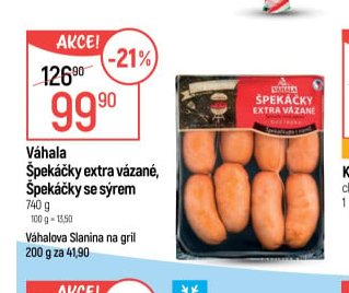 Váhala Špekáčky extra vázané, Špekáčky se sýrem 740g