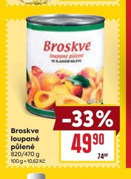Broskve loupané půlené