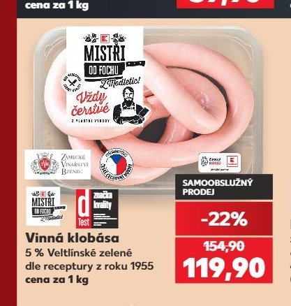 Vinná klobása 5 % Veltlínské zelené