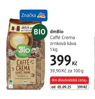 dmBio Caffé Crema zrnková káva 1 kg
