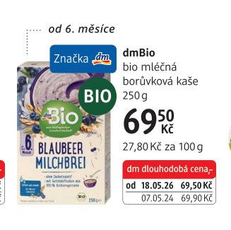 dmBio bio mléčná borůvková kaše