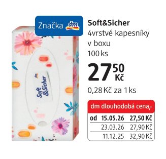 Soft&Sicher 4vrstvé kapesníky v boxu 100 ks