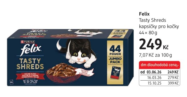Felix Tasty Shreds kapsičky pro kočky 44 x 80 g