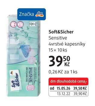 Soft&Sicher Sensitive 4vrstvé kapesníky 15 × 10 ks