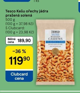 Tesco Kešu ořechy jádra pražená solená