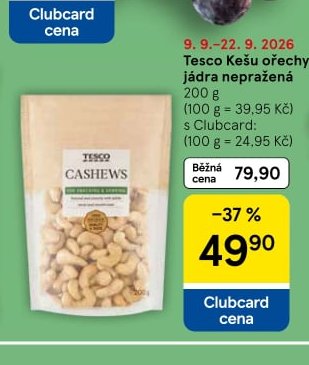 Tesco Kešu ořechy jádra nepražená