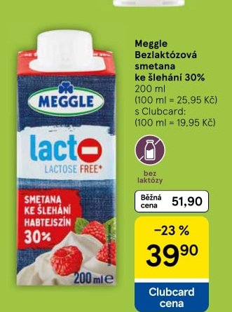 Meggle Bezlaktózová smetana ke šlehání 30%