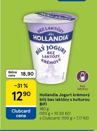 Hollandia Jogurt krémový bílý bez laktózy s kulturou BIFI