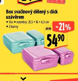 Box svačinový dělený s click uzávěrem