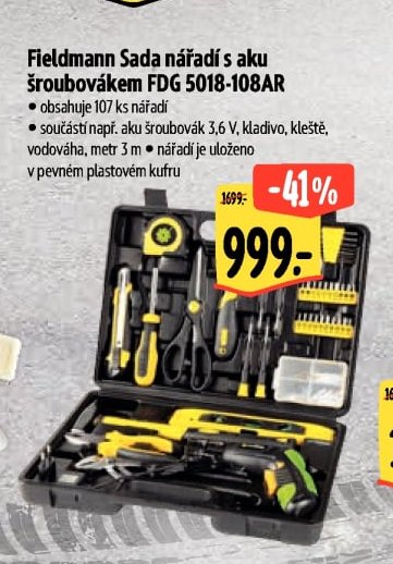 Fieldmann Sada nářadí s aku šroubovákem FDG 5018-108AR