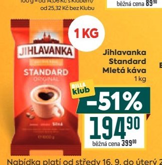 Jihlavanka Standard Mletá káva