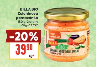 BILLA BIO Zeleninová pomazánka