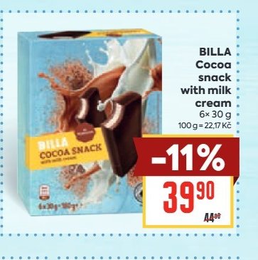 BILLA Cocoa snack with milk cream