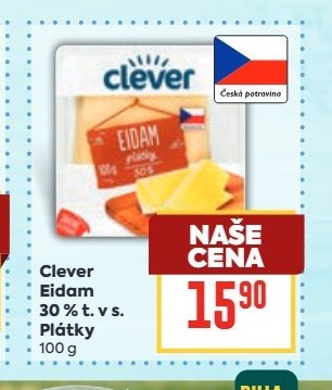 Clever Eidam 30 % t. v s. Plátky 100 g