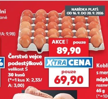 Čerstvá vejce podestýlková velikost S 30 kusů