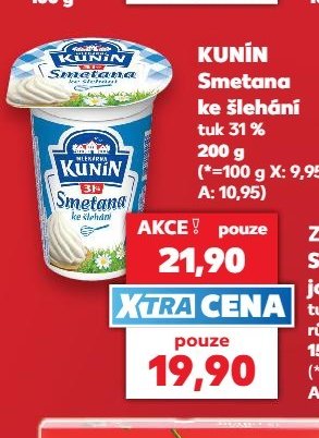 KUNÍN Smetana ke šlehání tuk 31% 200 g