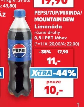 PEPSI/7UP/MIRINDA/MOUNTAIN DEW Limonáda různé druhy 0,5 l PET láhev