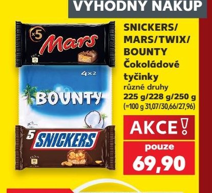 Snickers/Mars/Twix/Bounty čokoládové tyčinky