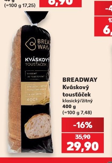 Breadway Kváskový toustáček klasický/žitný