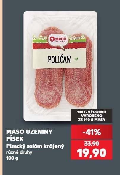 MASO UZENINY PÍSEK Písecký salám krájený