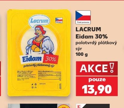 LACRUM Eidam 30% polotvrdý plátkový sýr 100 g