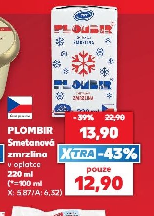 PLOMBIR Smetanová zmrzlina v oplatce