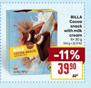 BILLA Cocoa snack with milk cream