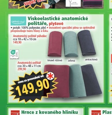 Viskoelastické anatomické polštáře, plyšové