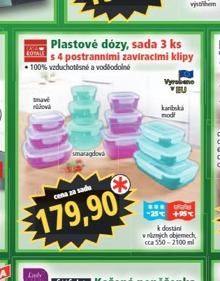 Plastové dózy, sada 3 ks s postranními zavíracími klipy