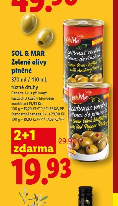 SOL & MAR Zelené olivy plněné