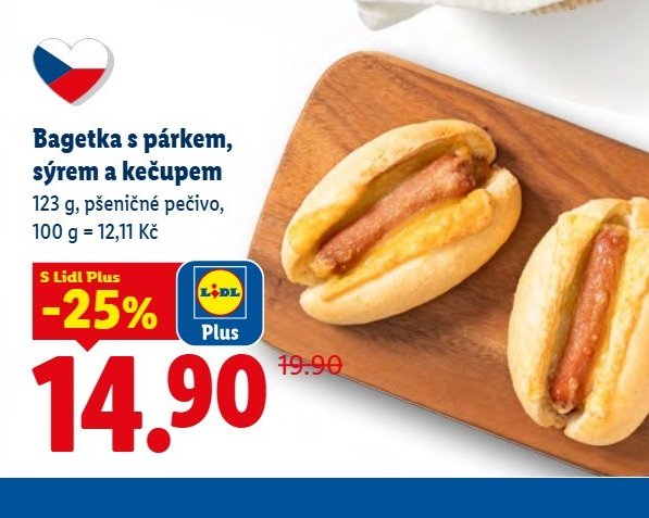 Bagetka s párkem, sýrem a kečupem