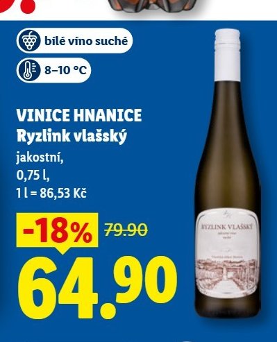 VINICE HNANICE Ryzlink vlašský, 0,75 l