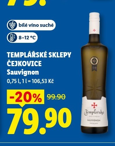 TEMPLÁŘSKÉ SKLEPY ČEJKOVICE Sauvignon, 0,75 l