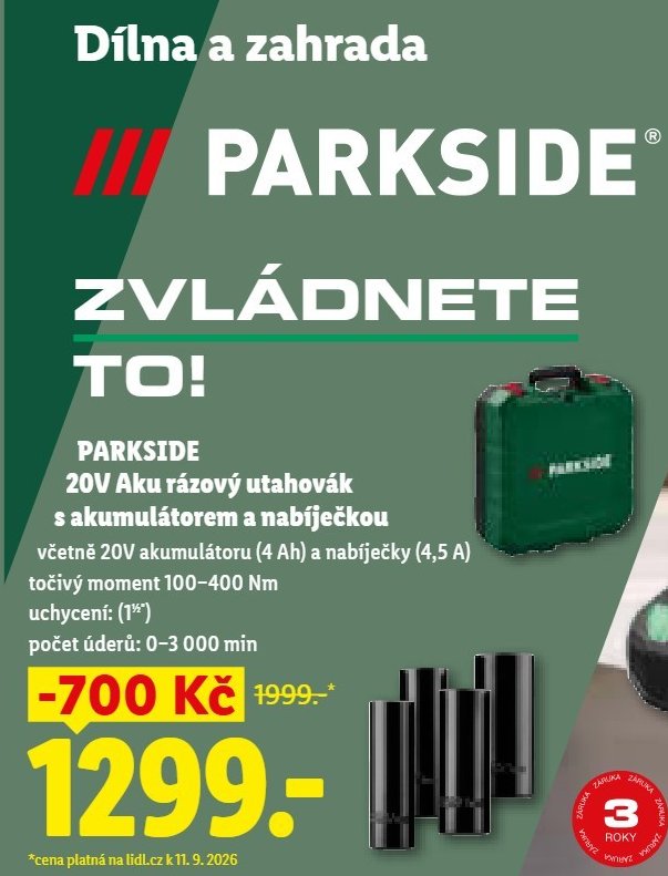 PARKSIDE 20V Aku rázový utahovák s akumulátorem a nabíječkou