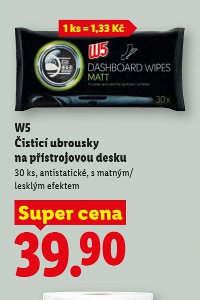 W5 Čisticí ubrousky na přístrojovou desku