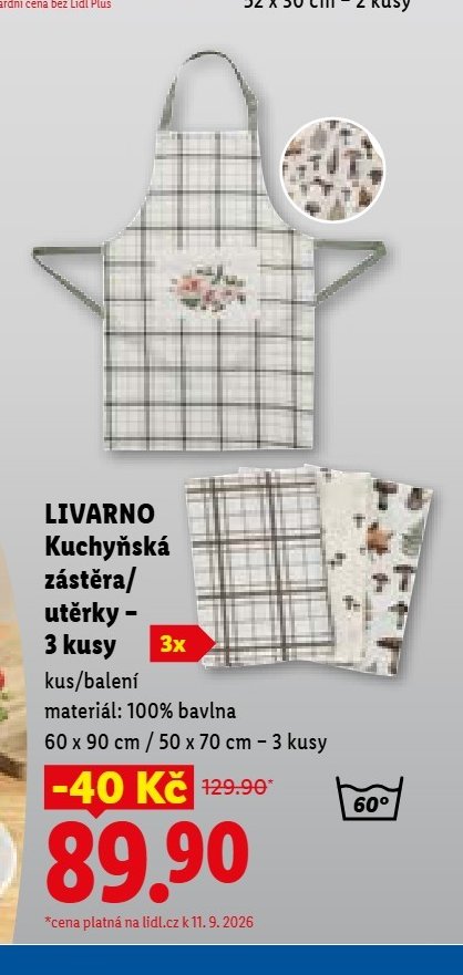 LIVARNO Kuchyňská zástěra/utěrky - 3 kusy