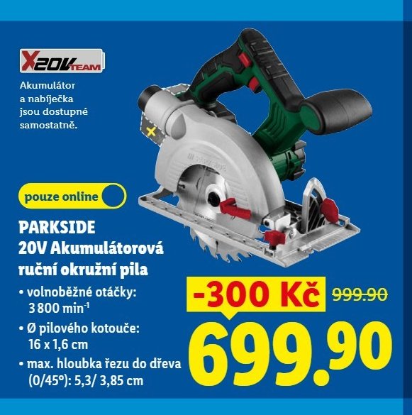 PARKSIDE 20V Akumulátorová ruční okružní pila