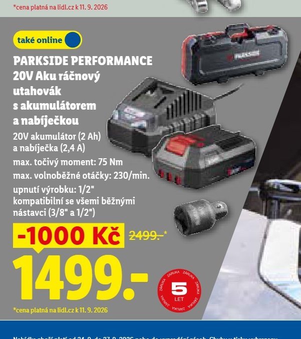 PARKSIDE PERFORMANCE 20V Aku ráčnový utahovák