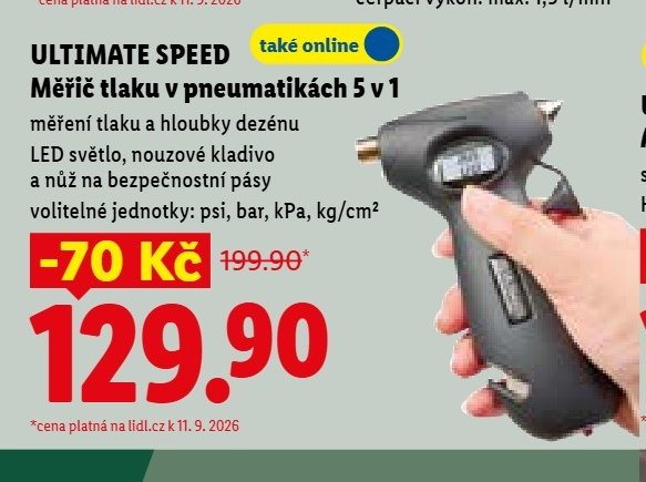 ULTIMATE SPEED Měřič tlaku v pneumatikách 5 v 1