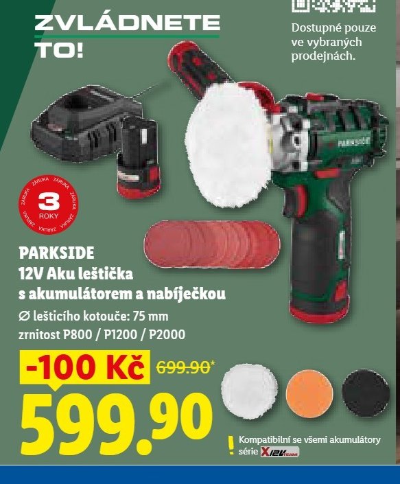 PARKSIDE 12V Aku leštička s akumulátorem a nabíječkou