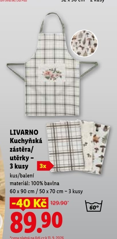 LIVARNO Kuchyňská zástěra/utěrky - 3 kusy