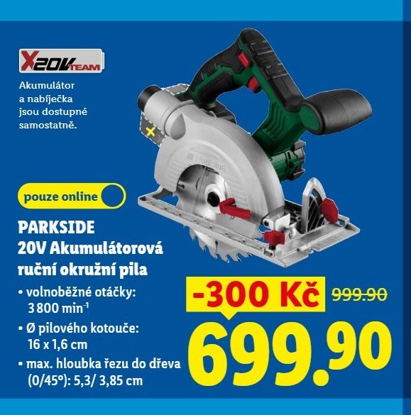 PARKSIDE 20V Akumulátorová ruční okružní pila