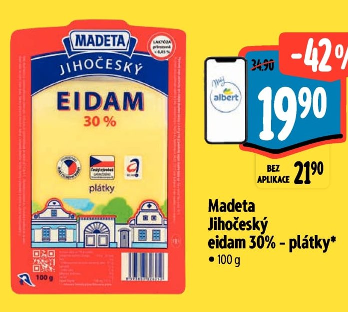 Madeta Jihočeský eidam 30% - plátky